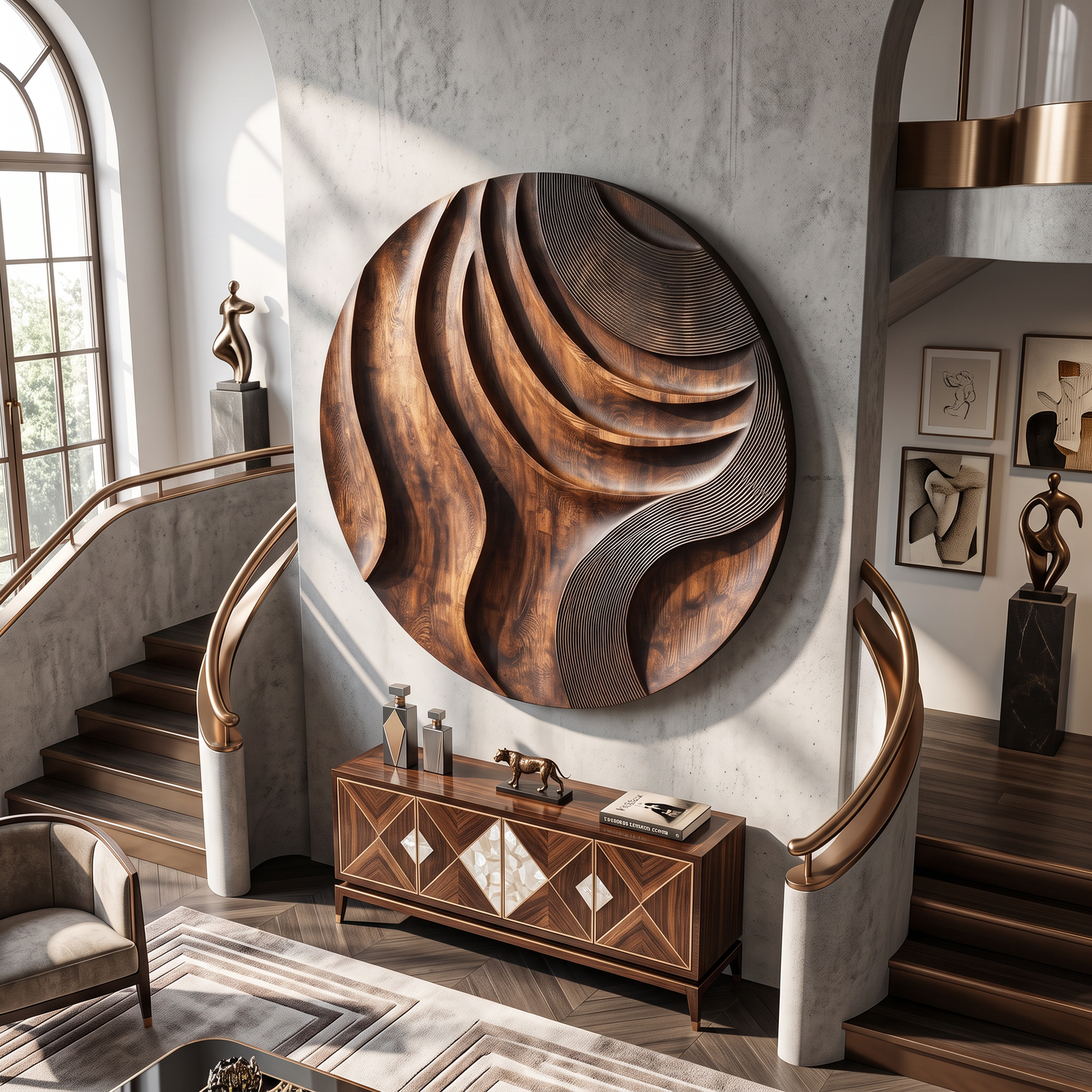 Modern Round Layered Solid Wood Wall Sculpture for Interior Spaces