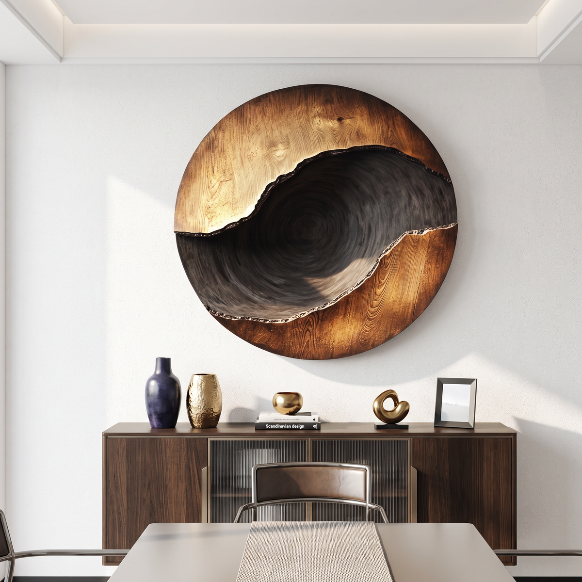 Organic Solid Wood Wall Sculpture for Living Room Display