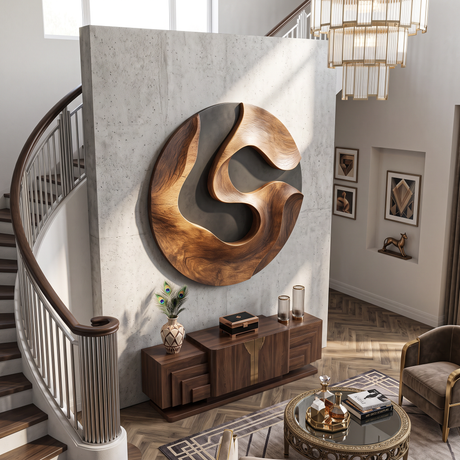 Layered Curves Solid Wood Wall Sculpture for Living Room