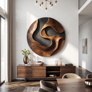 Layered Curves Solid Wood Wall Sculpture for Living Room