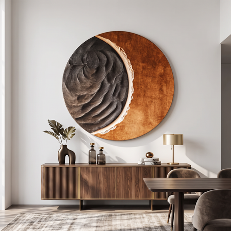 Contemporary Solid Wood Round Wall Sculpture for Living Room