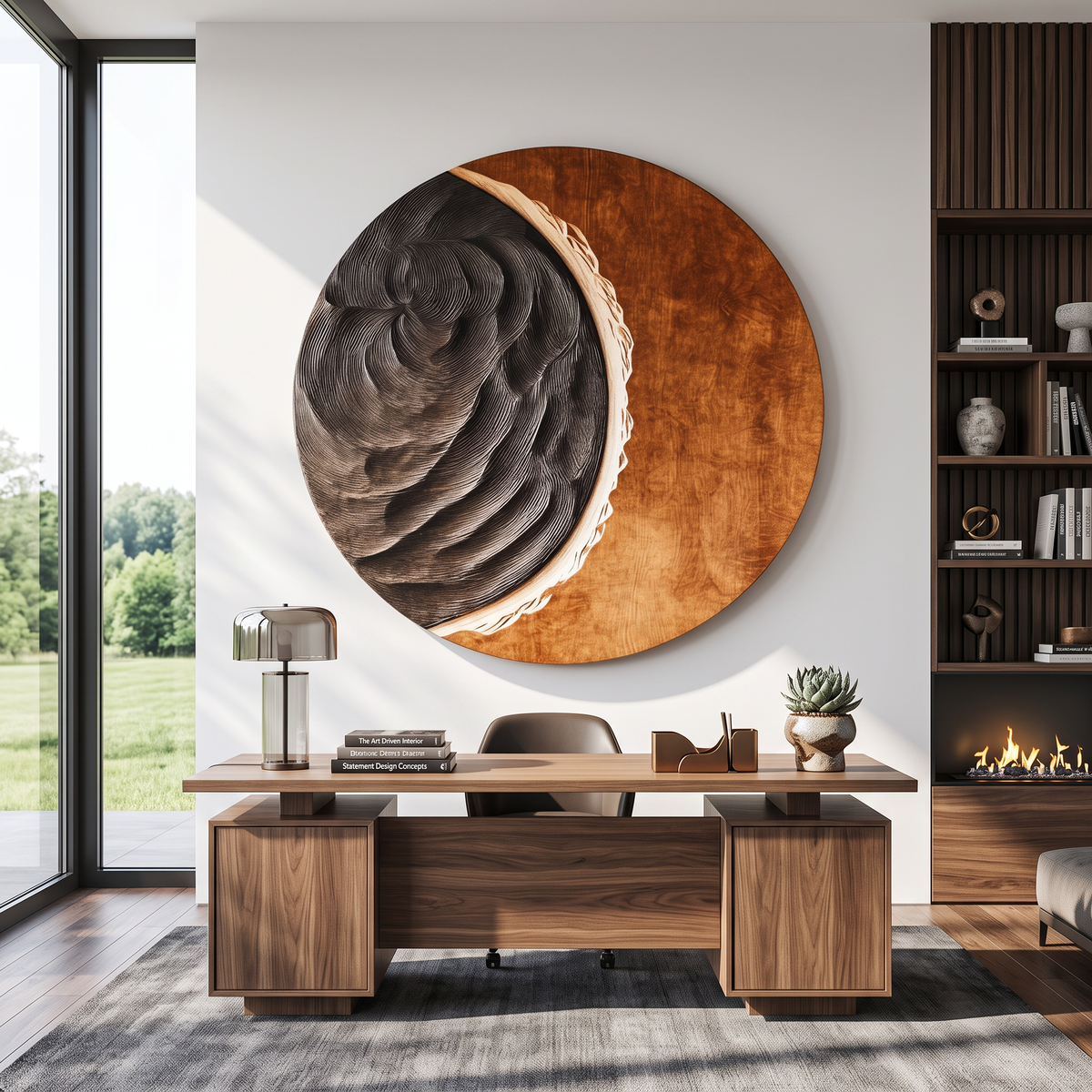 Contemporary Solid Wood Round Wall Sculpture for Living Room