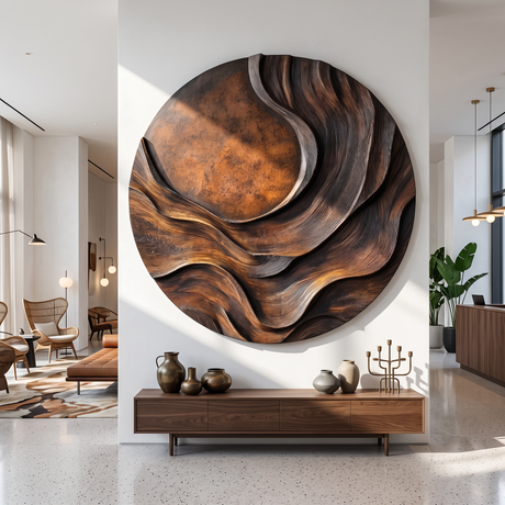 Contemporary Solid Wood Layered Wall Sculpture for Living Rooms