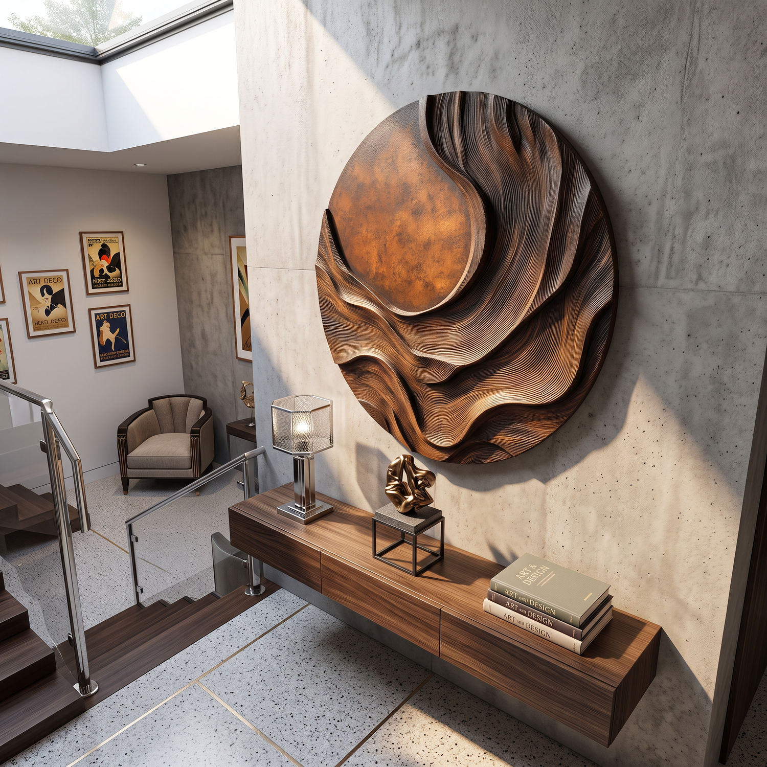 Contemporary Solid Wood Layered Wall Sculpture for Living Rooms