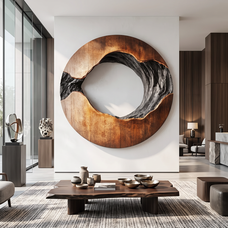 Contemporary Solid Wood Circular Wall Sculpture for Living Rooms