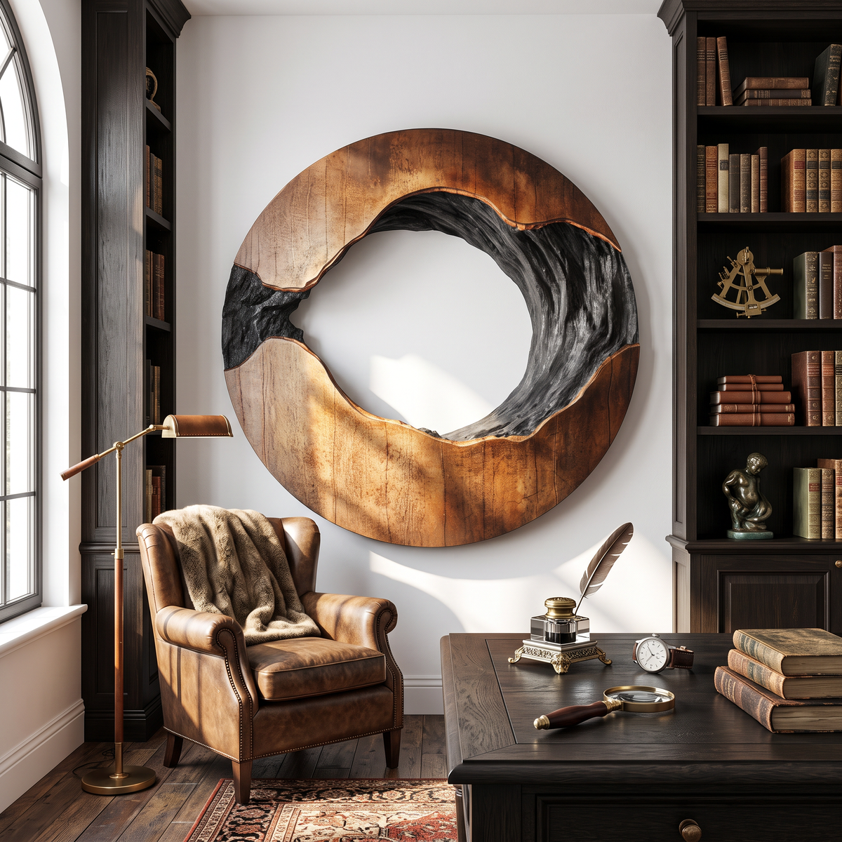 Contemporary Solid Wood Circular Wall Sculpture for Living Rooms