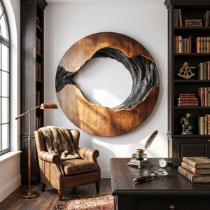 Contemporary Solid Wood Circular Wall Sculpture for Living Rooms
