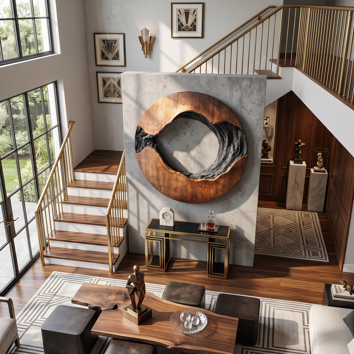 Contemporary Solid Wood Circular Wall Sculpture for Living Rooms