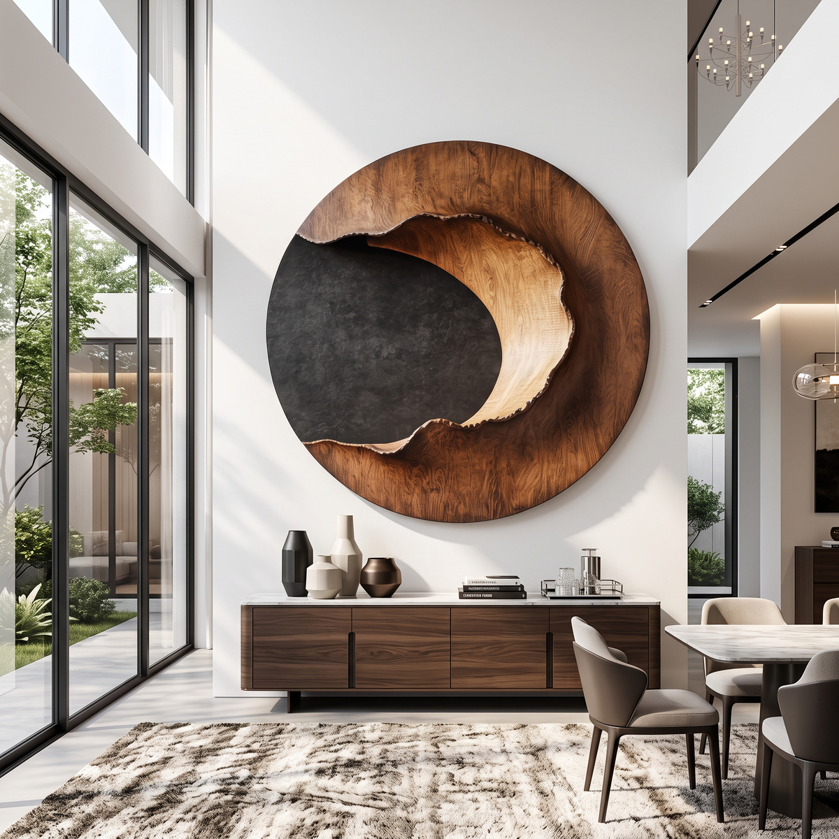 Contemporary Round Solid Wood Wall Art for Living Room Interiors