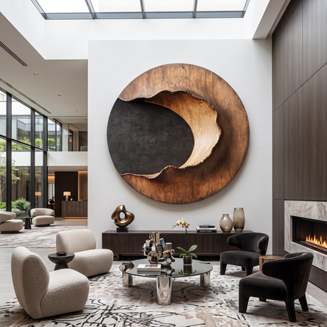Contemporary Round Solid Wood Wall Art for Living Room Interiors