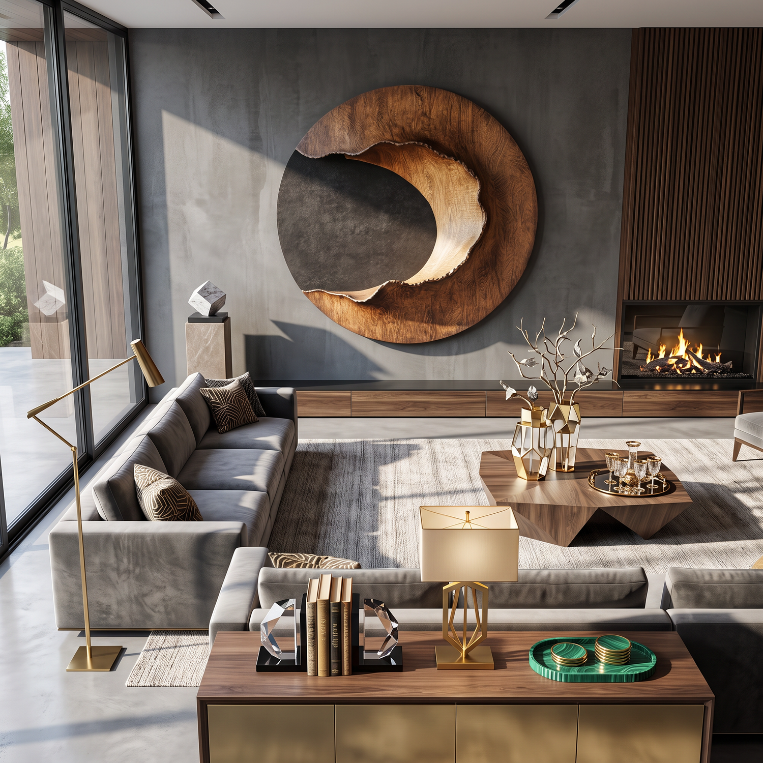 Contemporary Round Solid Wood Wall Art for Living Room Interiors
