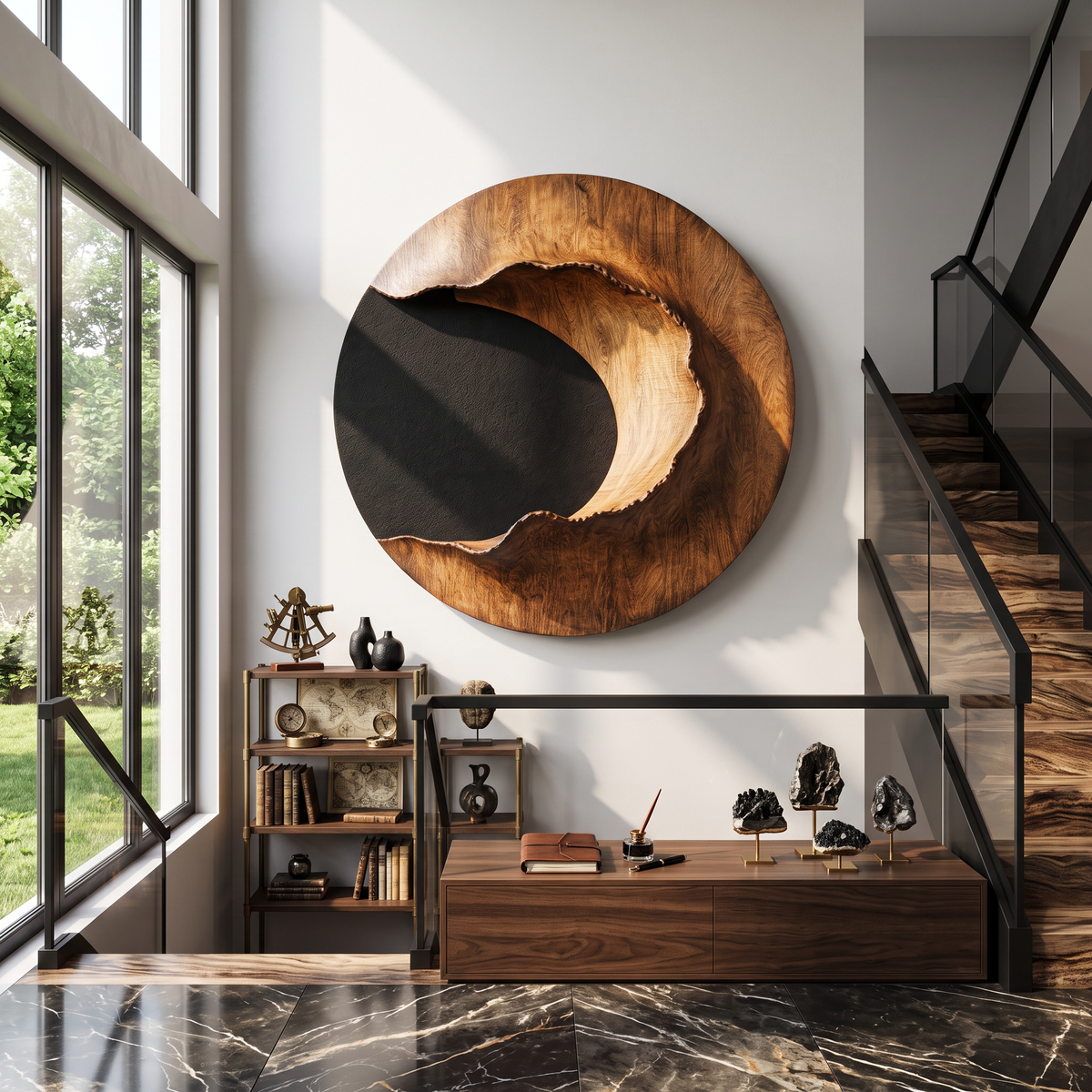 Contemporary Round Solid Wood Wall Art for Living Room Interiors