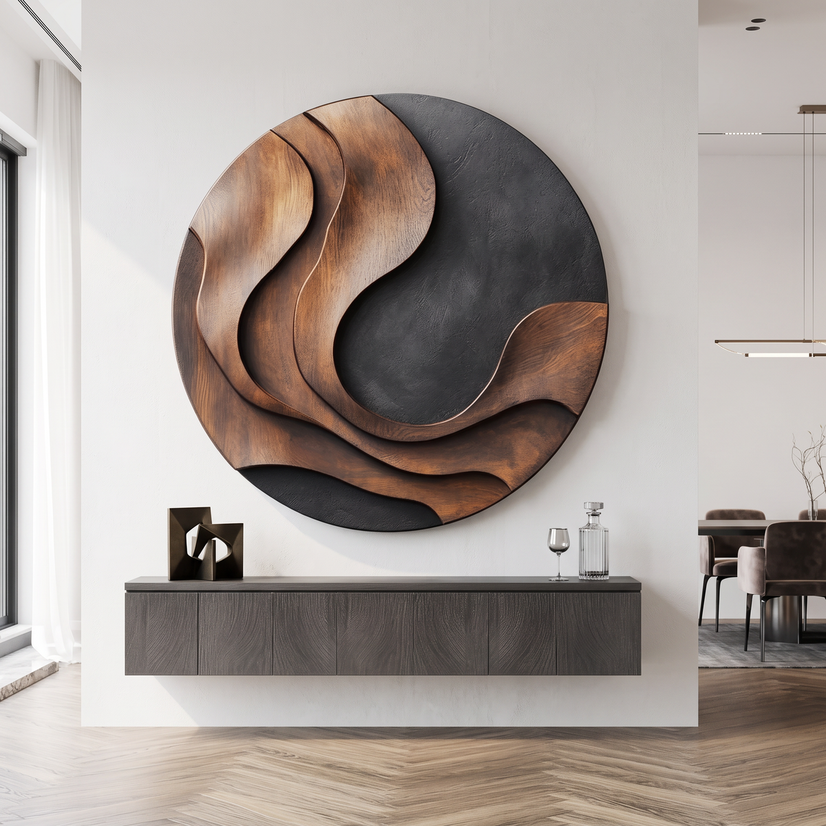 Wall Sculpture Solid Wood Organic Modern Panel for Living Room Decor