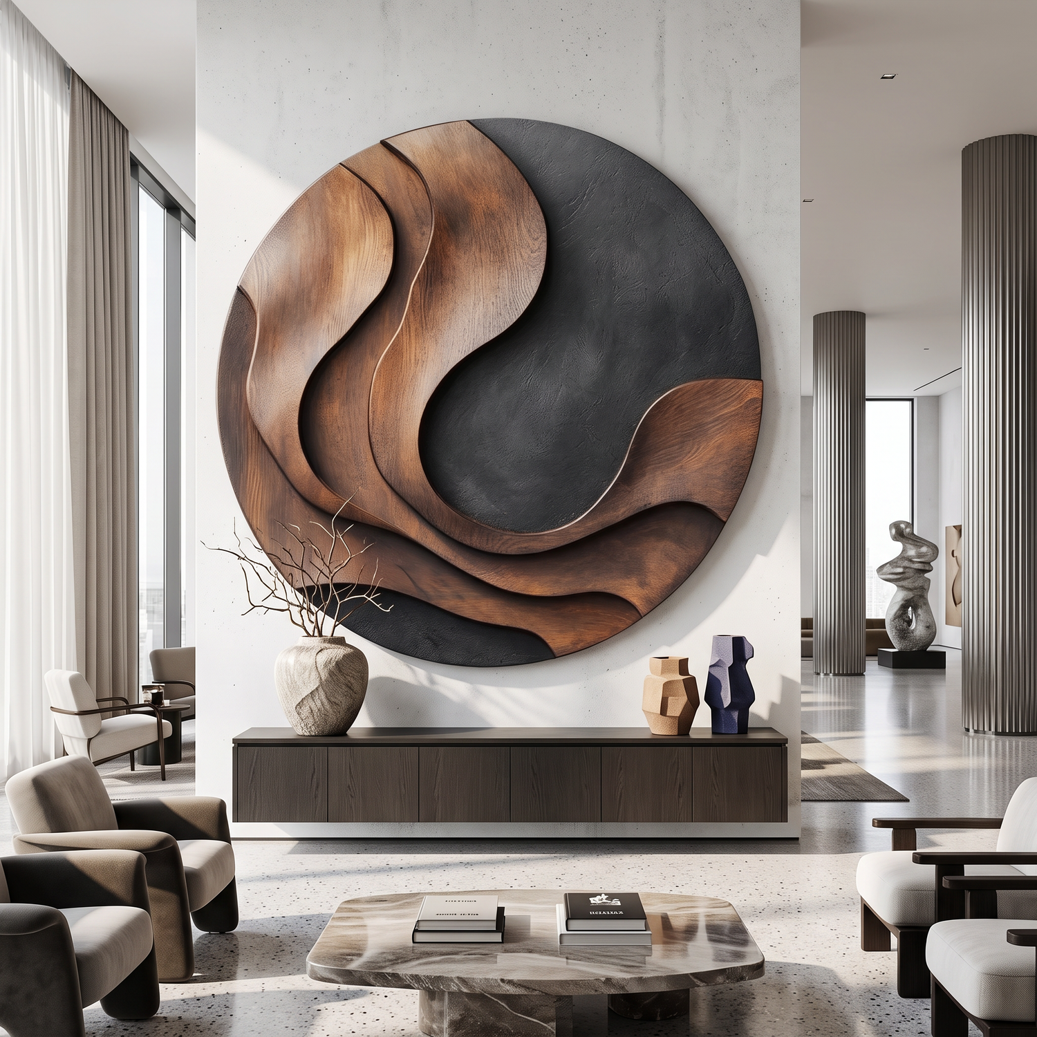 Wall Sculpture Solid Wood Organic Modern Panel for Living Room Decor