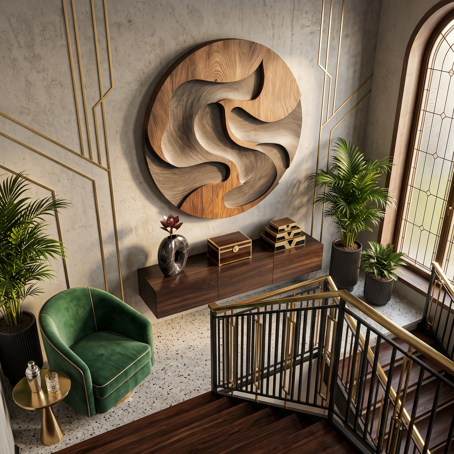 Wall Sculpture Solid Wood Round Panel for Modern Interior Decor