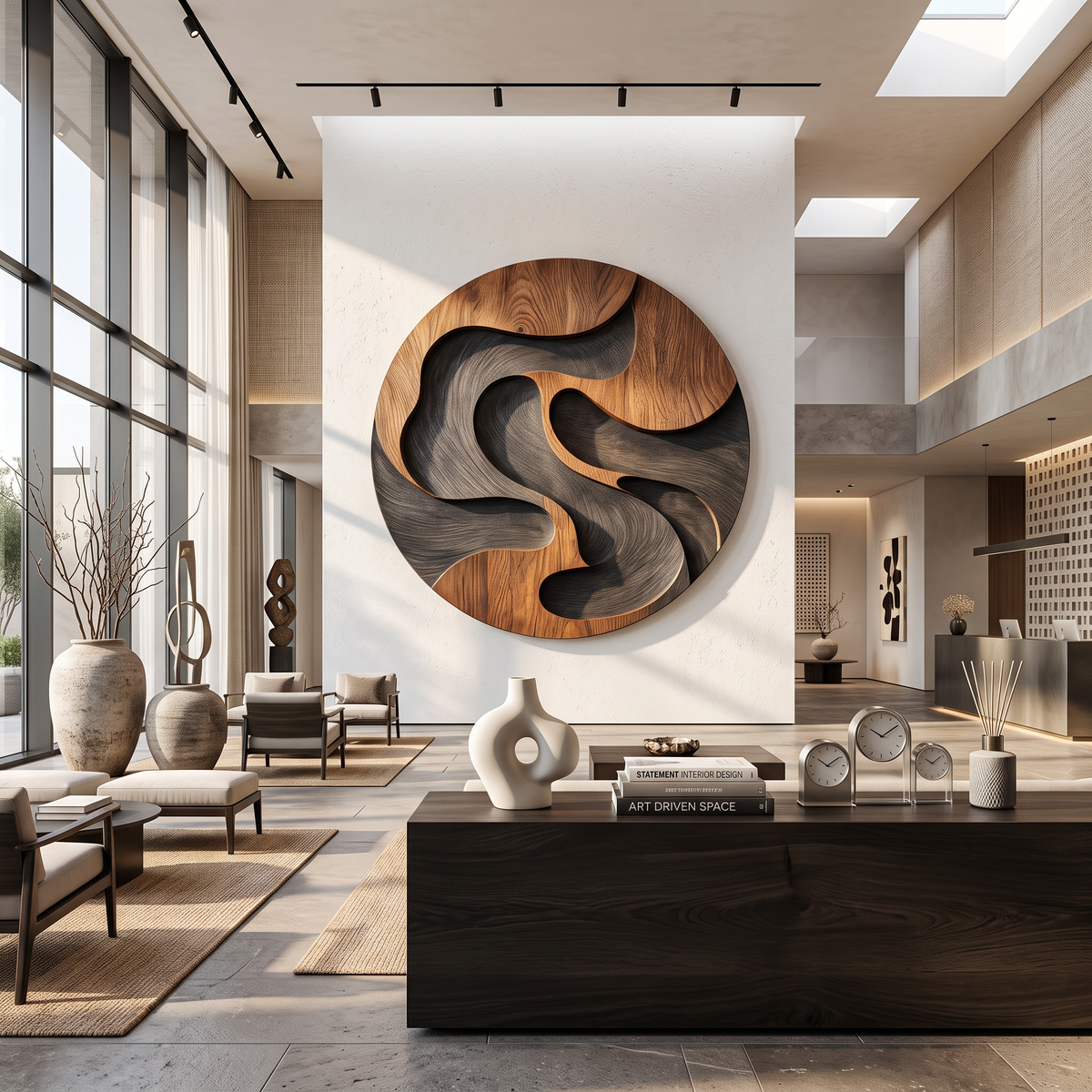 Wall Sculpture Solid Wood Round Panel for Modern Interior Decor