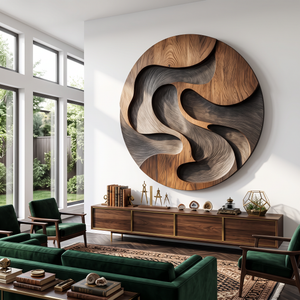 Wall Sculpture Solid Wood Round Panel for Modern Interior Decor