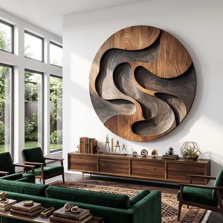 Wall Sculpture Solid Wood Round Panel for Modern Interior Decor