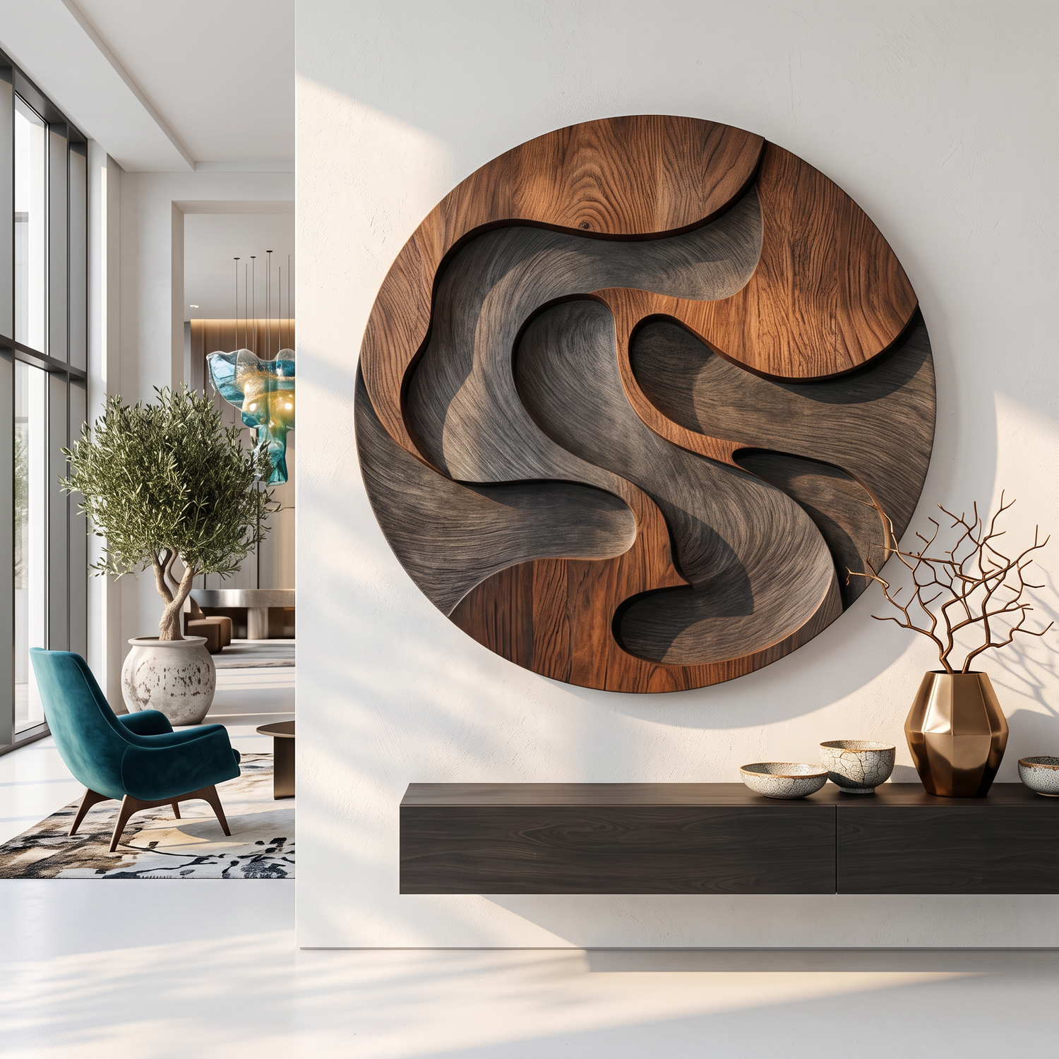 Wall Sculpture Solid Wood Round Panel for Modern Interior Decor