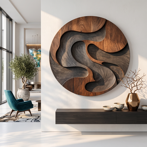 Wall Sculpture Solid Wood Round Panel for Modern Interior Decor