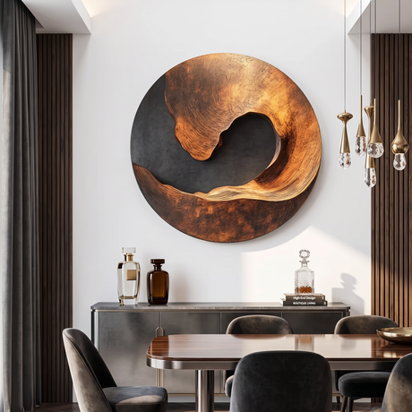 Handcrafted Solid Wood Wall Sculpture with Abstract Circular Wave Form