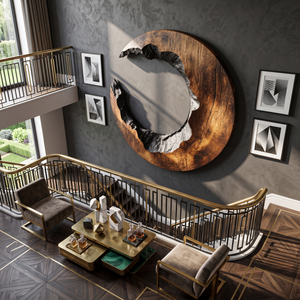 Round Wood Wall Sculpture with Open Center and Raw Carved Edge
