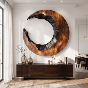 Round Wood Wall Sculpture with Open Center and Raw Carved Edge
