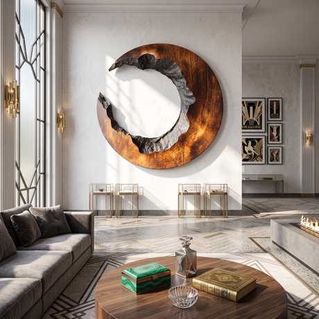 Round Wood Wall Sculpture with Open Center and Raw Carved Edge