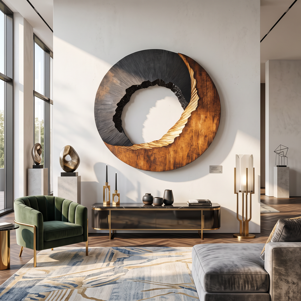 Modern Textured Solid Wood Wall Art Sculpture for Living Room