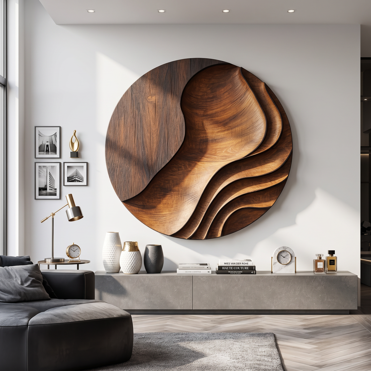 Contemporary Solid Wood Wall Art Sculpture for Living Room Design