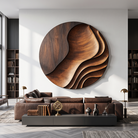 Contemporary Solid Wood Wall Art Sculpture for Living Room Design