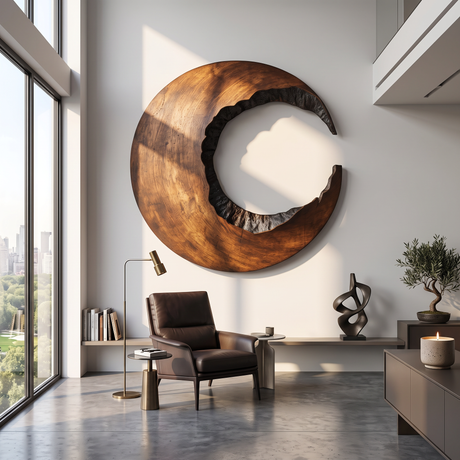 Contemporary Solid Wood Crescent Wood Wall Art for Living Rooms