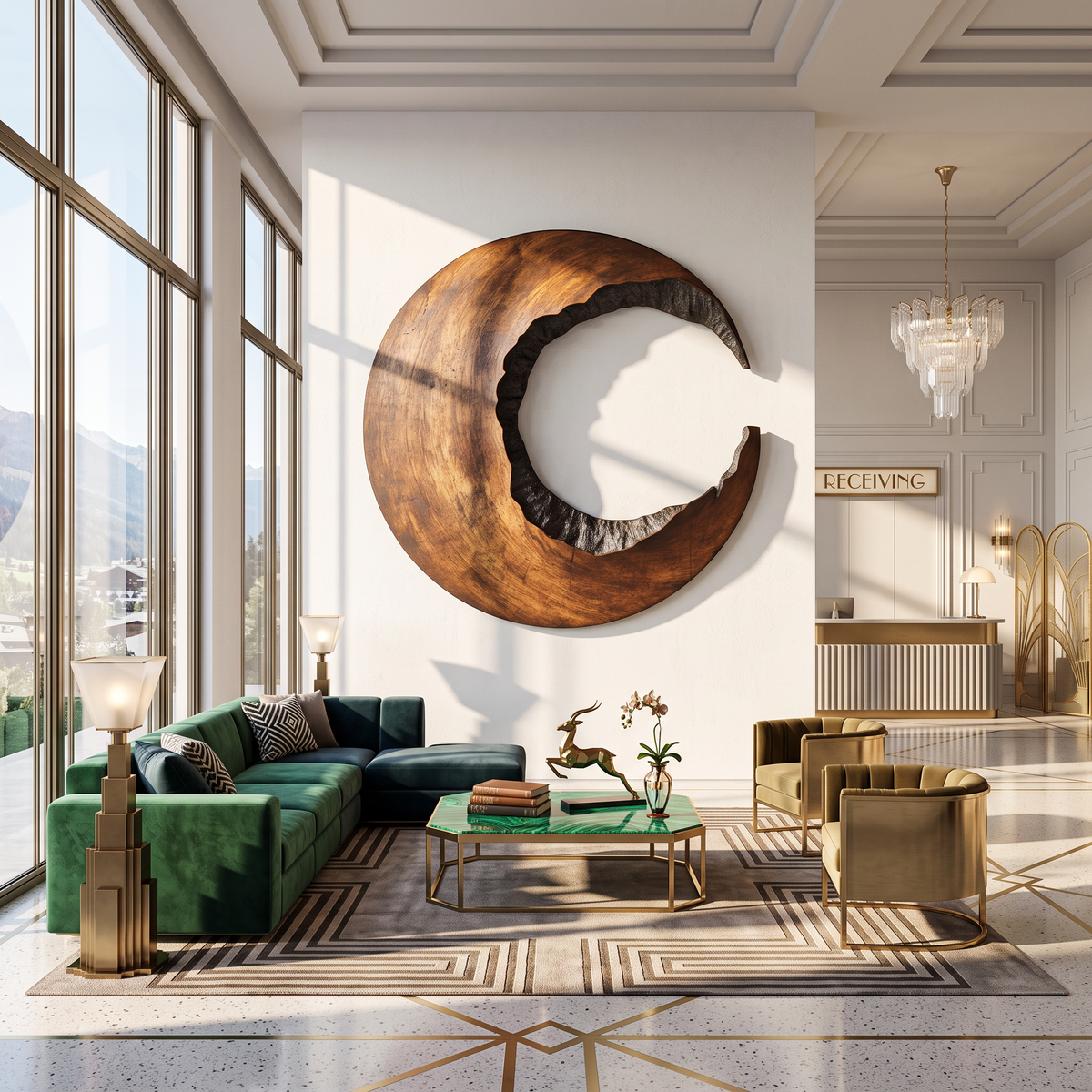 Contemporary Solid Wood Crescent Wood Wall Art for Living Rooms