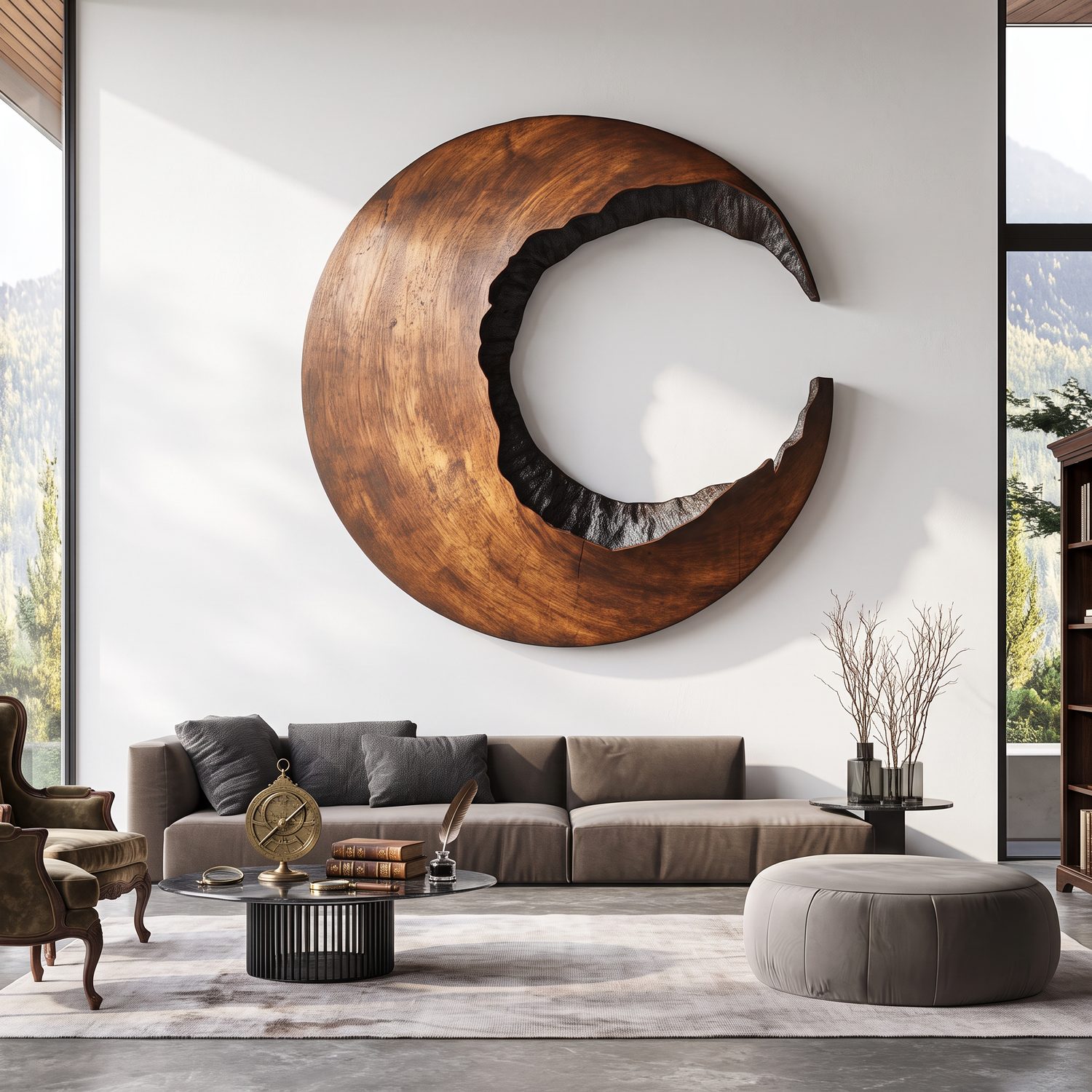 Contemporary Solid Wood Crescent Wood Wall Art for Living Rooms