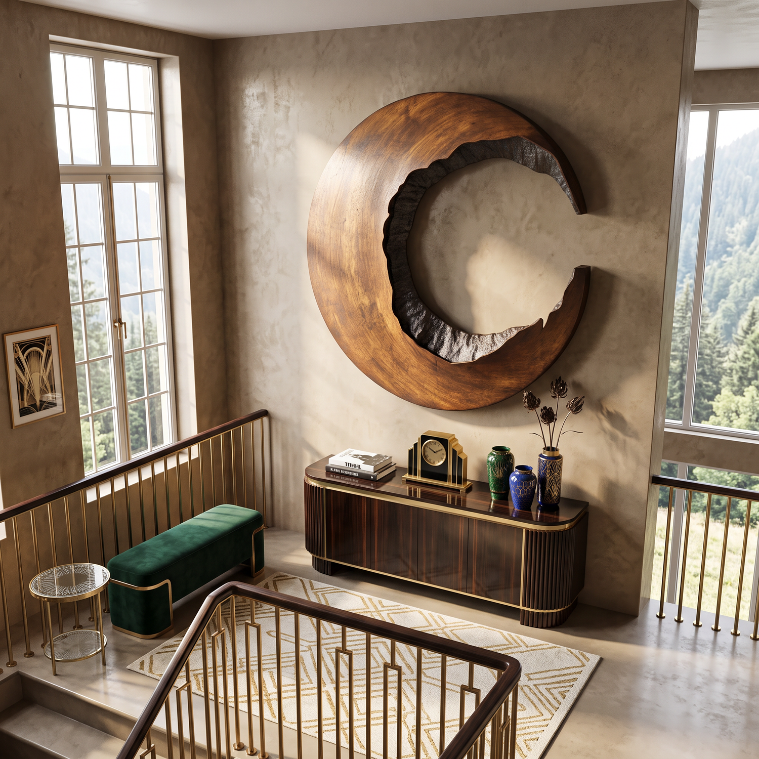 Contemporary Solid Wood Crescent Wood Wall Art for Living Rooms