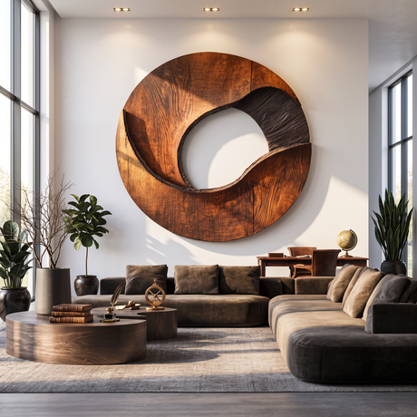Modern Solid Wood Circular Wood Wall Art for Living Room