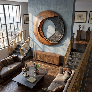 Abstract Open Core Solid Wood Wall Sculpture for Modern Living Room