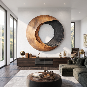 Abstract Open Core Solid Wood Wall Sculpture for Modern Living Room