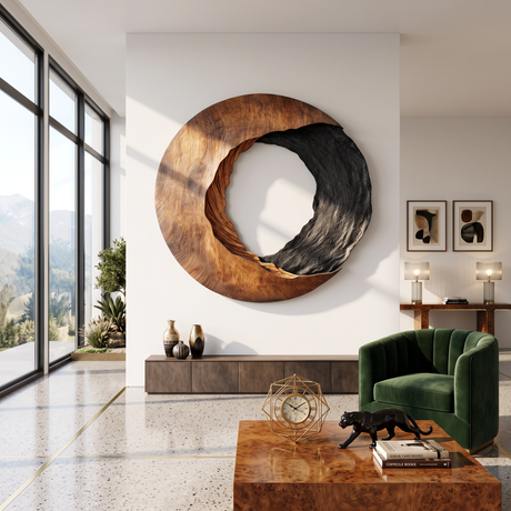Abstract Open Core Solid Wood Wall Sculpture for Modern Living Room