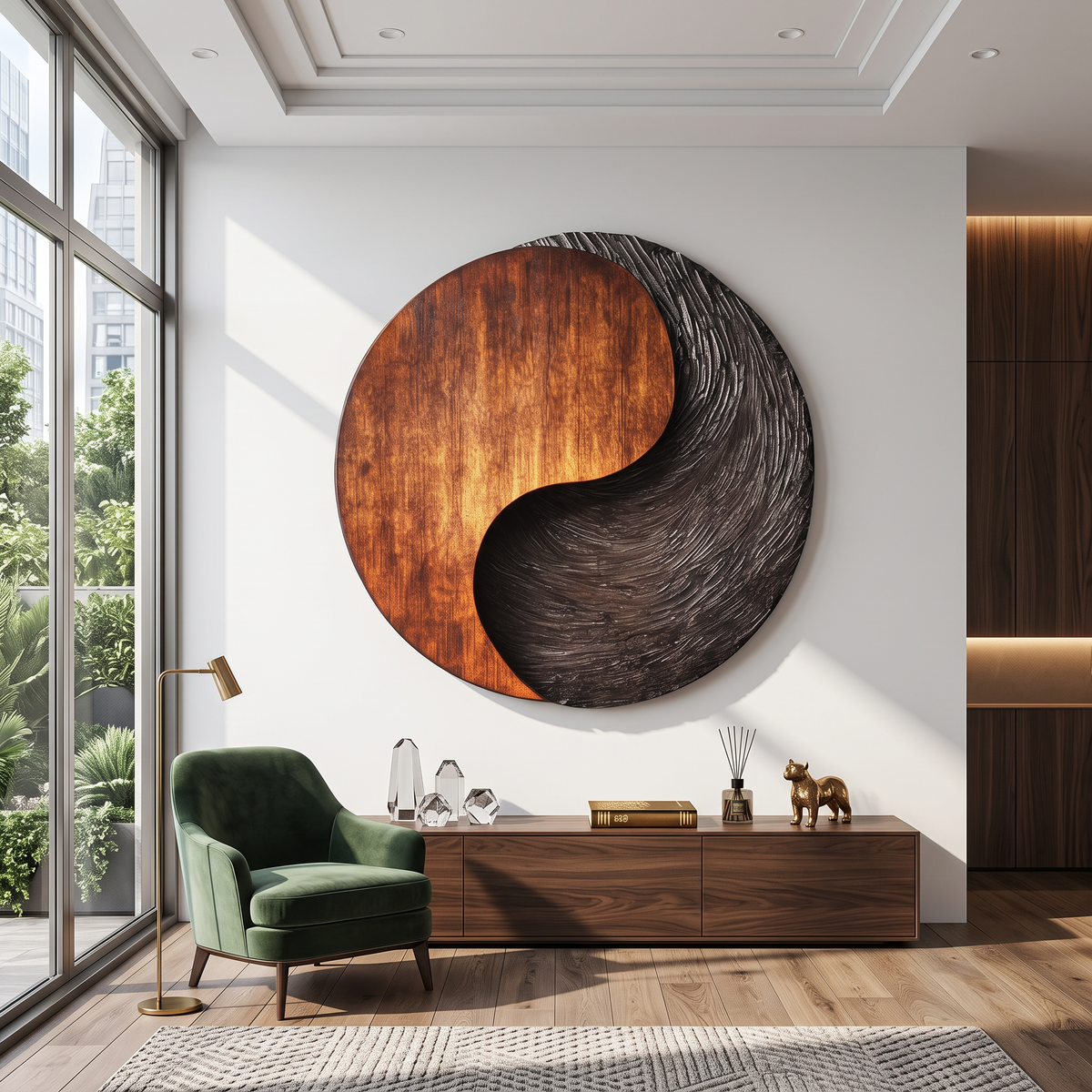 Organic Solid Wood Wall Sculpture for Modern Living Room