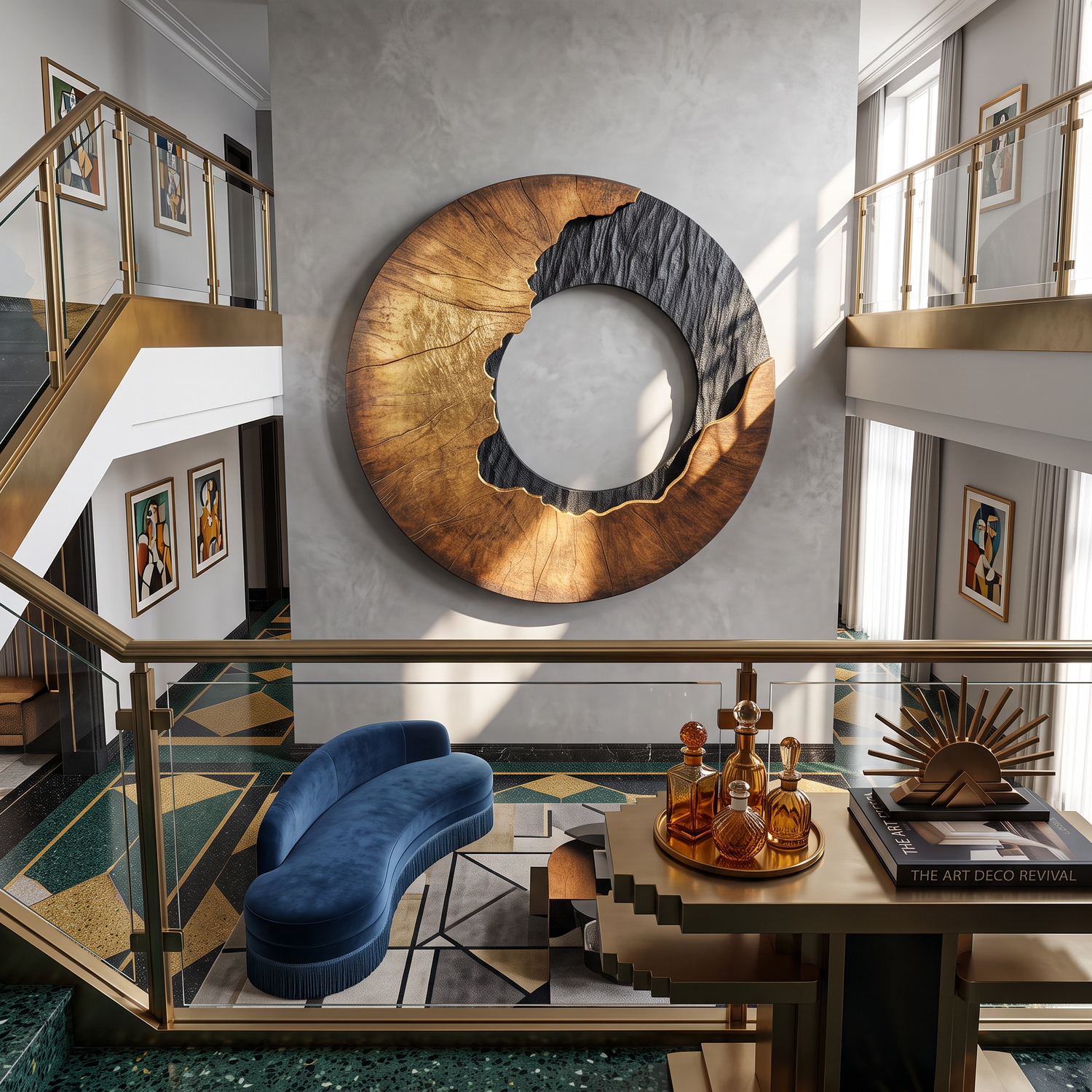 Modern Contrast Round Solid Wood Wall Sculpture for Interior Art