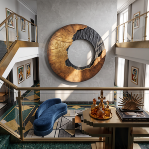 Modern Contrast Round Solid Wood Wall Sculpture for Interior Art