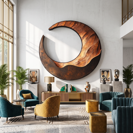 Large Solid Wood Crescent Wall Sculpture for Modern Living Rooms