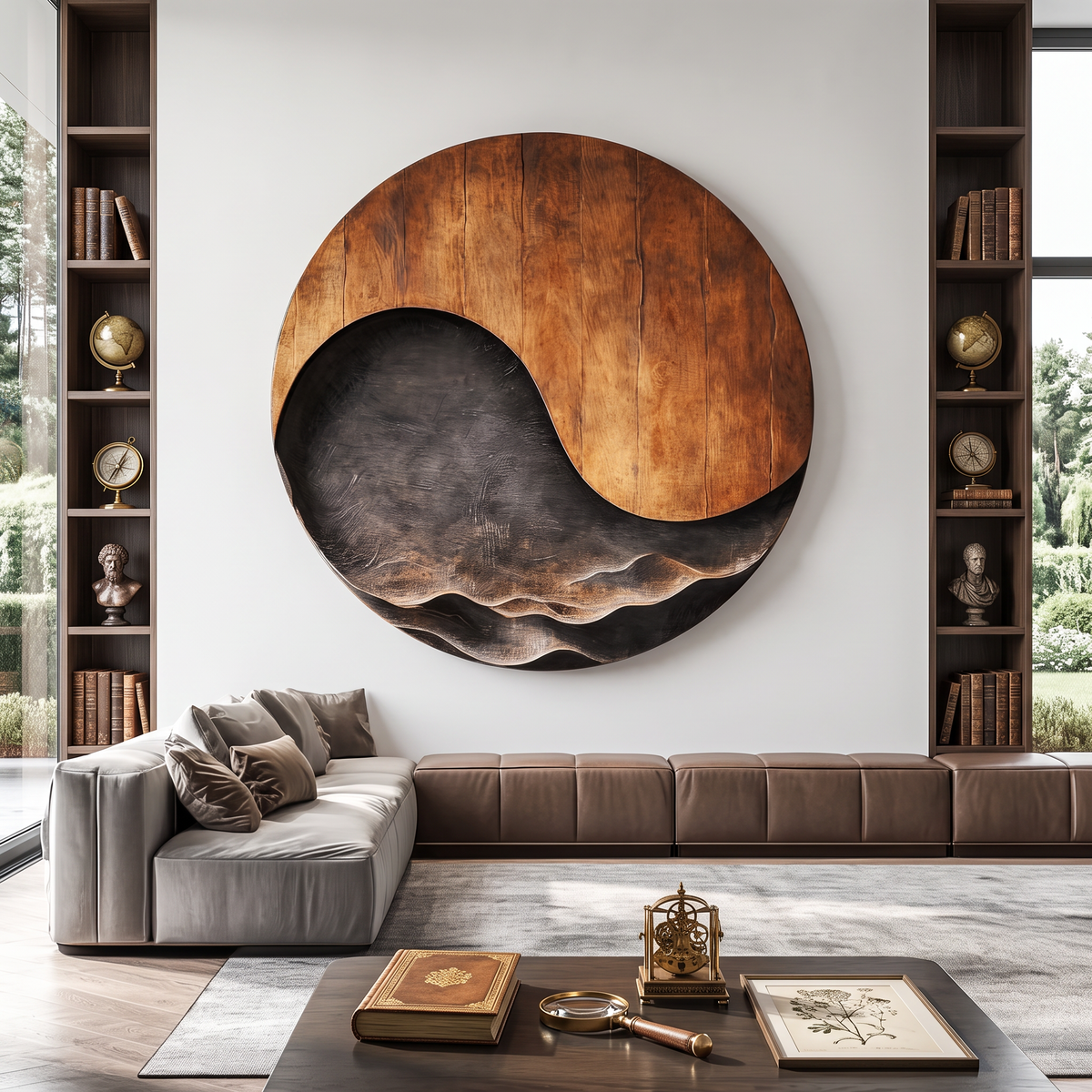 Large Abstract Solid Wood Wall Sculpture with Wave Relief for Modern Living Rooms