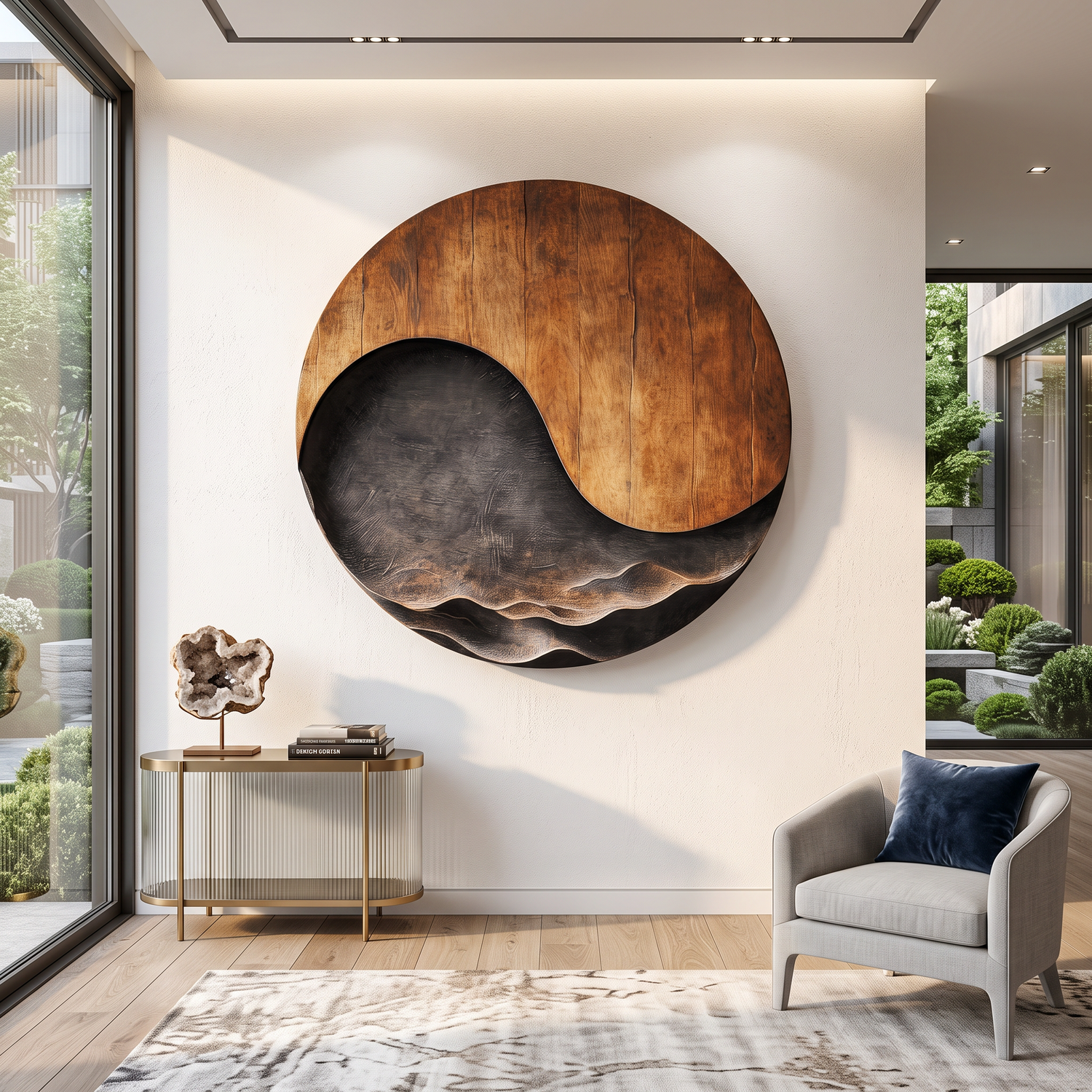 Large Abstract Solid Wood Wall Sculpture with Wave Relief for Modern Living Rooms