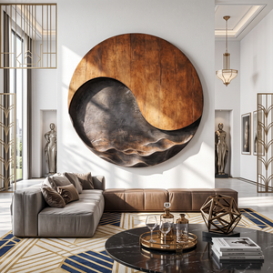 Large Abstract Solid Wood Wall Sculpture with Wave Relief for Modern Living Rooms