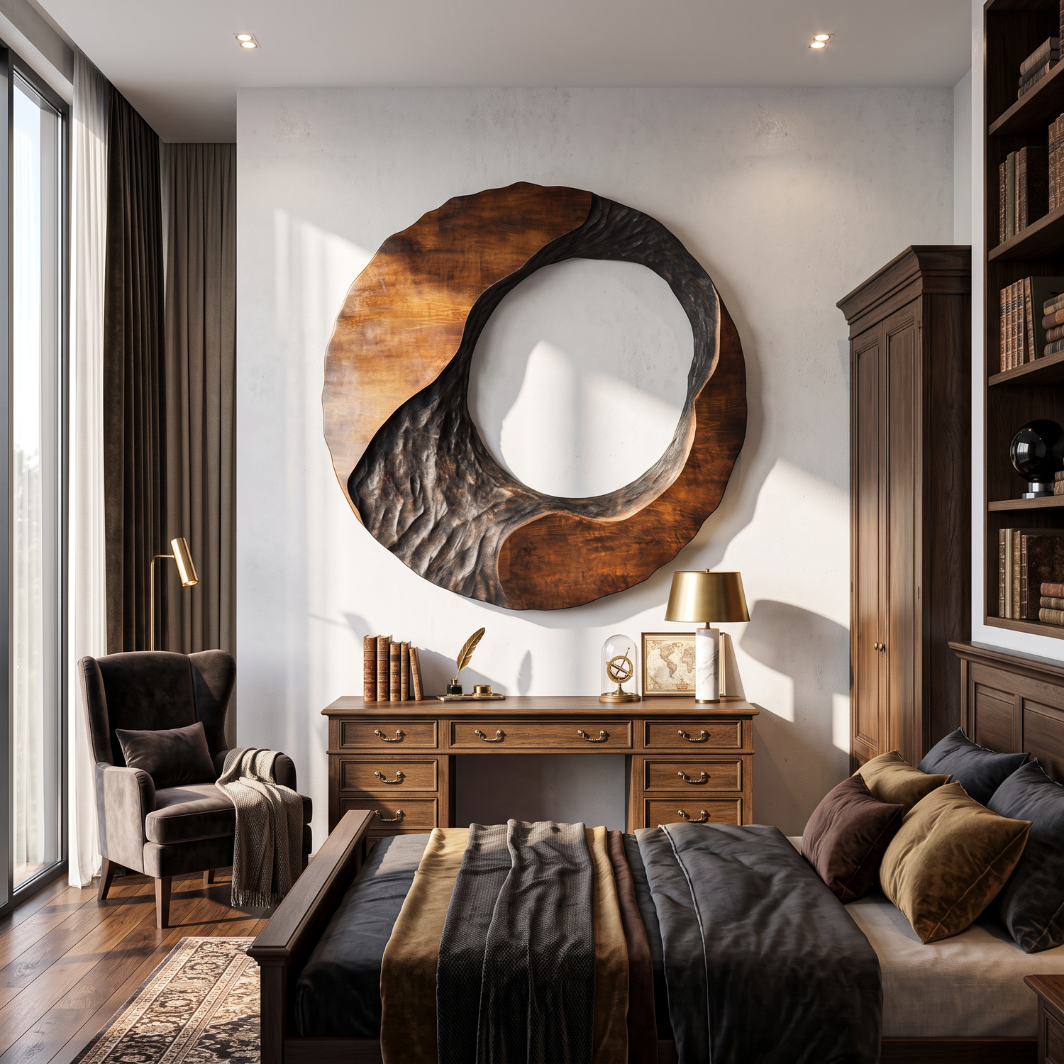 Contemporary Round Solid Wood Wall Art Sculpture for Living Room