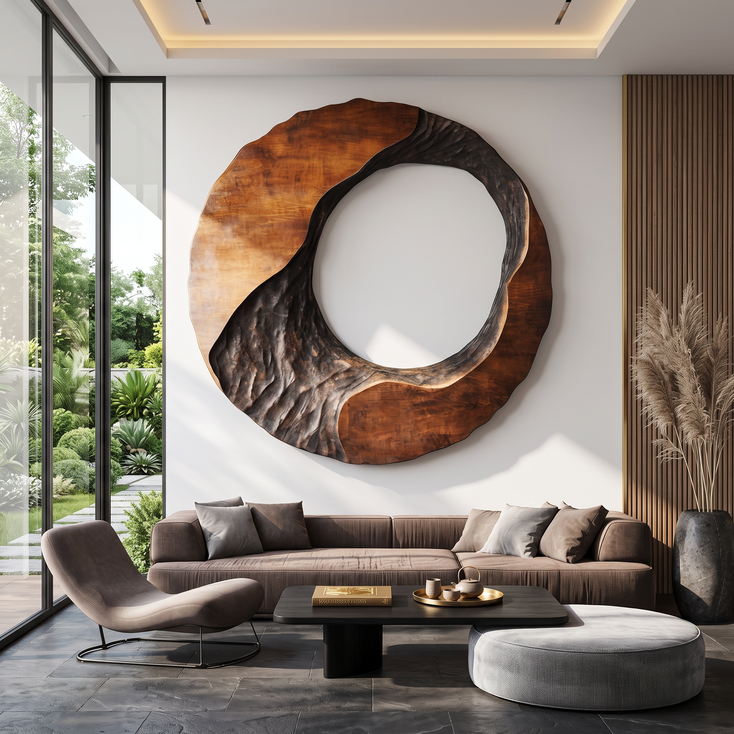 Contemporary Round Solid Wood Wall Art Sculpture for Living Room