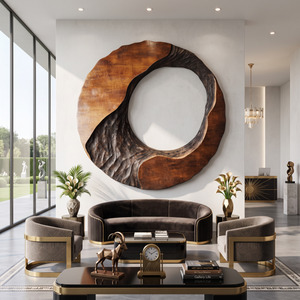 Contemporary Round Solid Wood Wall Art Sculpture for Living Room