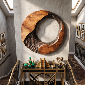 Contemporary Round Solid Wood Wall Art Sculpture for Living Room
